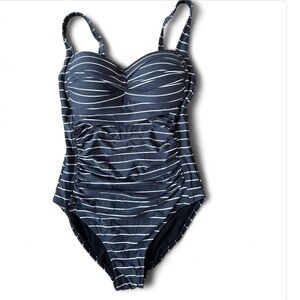 BOND-EYE Australia navy Blue striped One Piece Swimsuit slimming shaping size 8